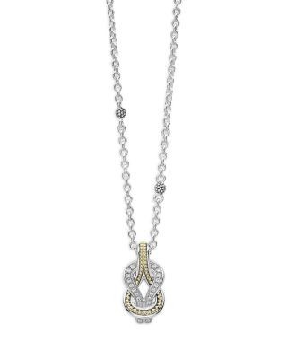 Lagos 18K Yellow Gold & Sterling Silver Newport Diamond Knot Pendant Necklace, 16-18