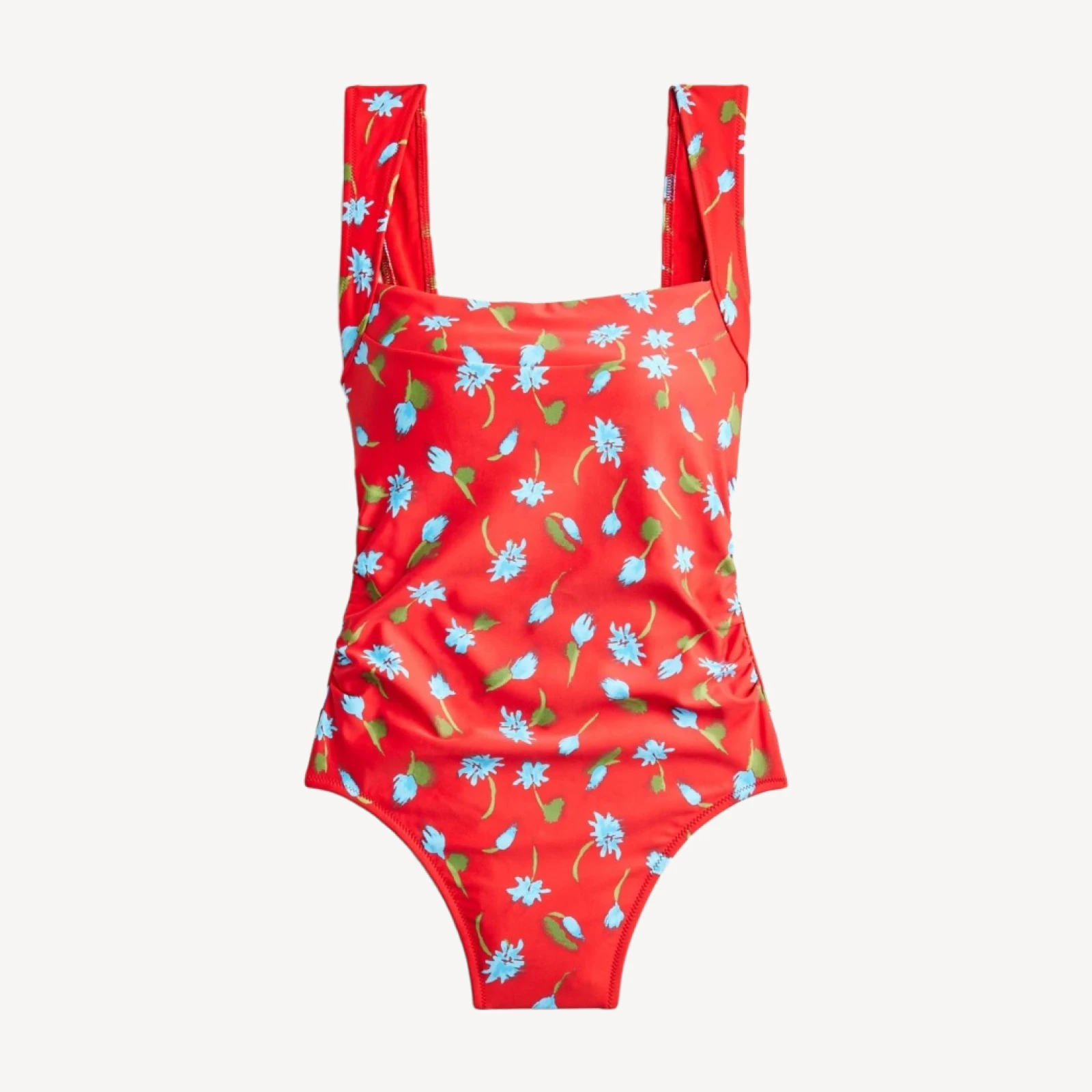 Nia ruched squareneck one-piece in brushed daisy print