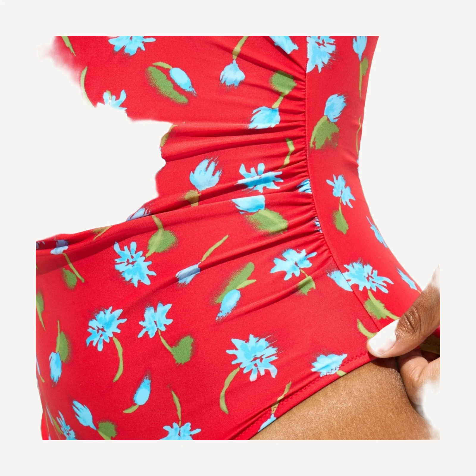 Nia ruched squareneck one-piece in brushed daisy print