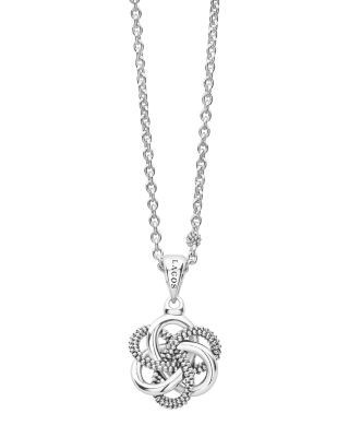 Lagos Sterling Silver Love Knot Caviar Bead Pendant Necklace, 18