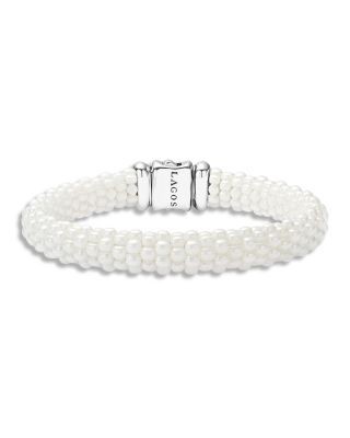 Lagos White Caviar Ceramic 18K Gold and Sterling Silver Bracelet