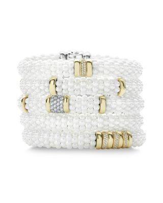 Lagos White Caviar Ceramic and 18K Gold 5-Station Bracelet