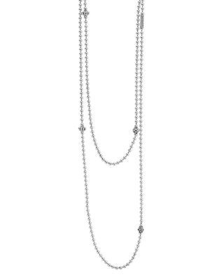 Lagos Sterling Silver Chain Necklace with Caviar Icon Stations, 36