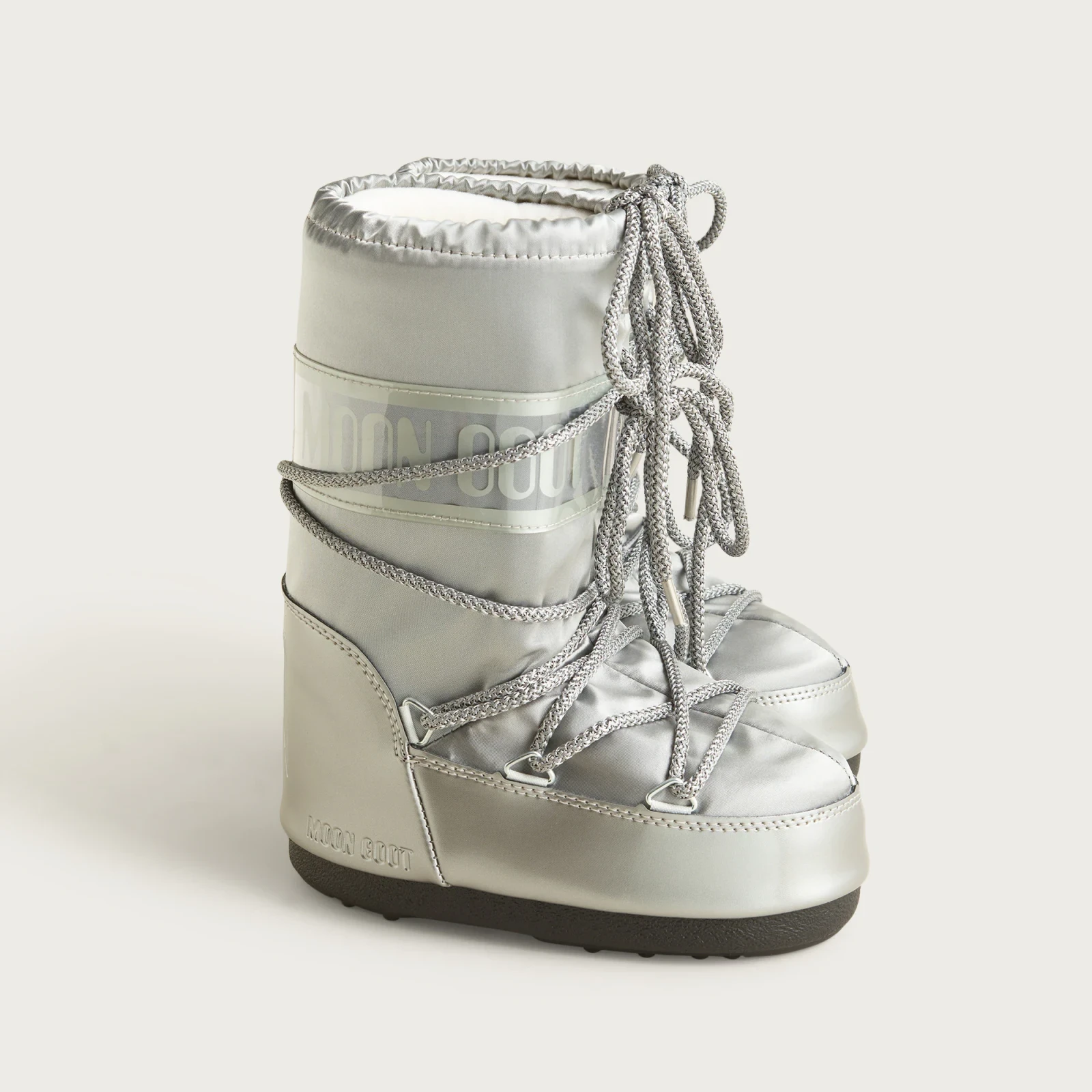 Moon Boot® kids' icon glance silver satin boots