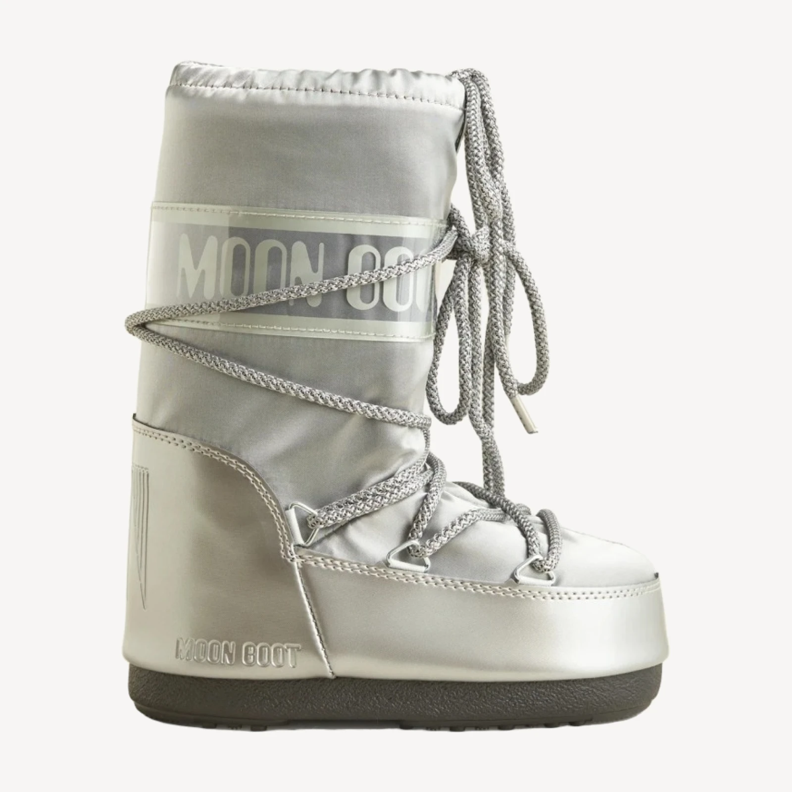 Moon Boot® kids' icon glance silver satin boots