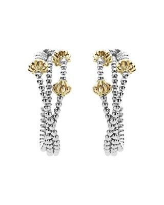 Lagos 18K Gold and Sterling Silver Caviar Icon Hoop Earrings
