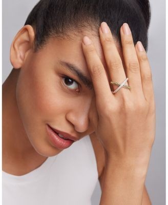 Lagos 18K Gold and Sterling Silver X Ring with Diamonds