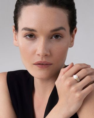 Lagos 18K Gold and Sterling Silver Luna Ring with Cultured Freshwater Pearl