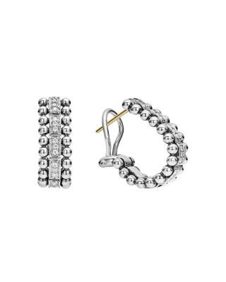 Lagos Sterling Silver Caviar Spark Diamond Oval Hoop Earrings