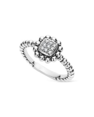 Lagos Sterling Silver Caviar Spark Diamond Square Ring
