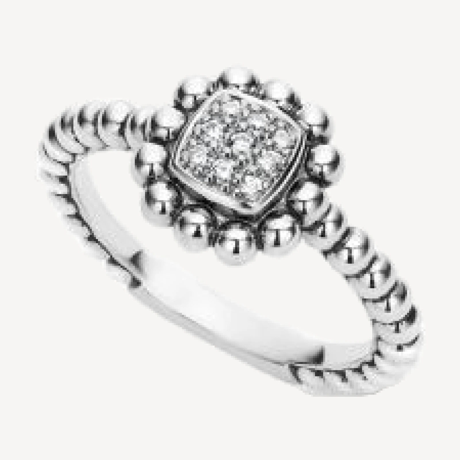 Lagos Sterling Silver Caviar Spark Diamond Square Ring