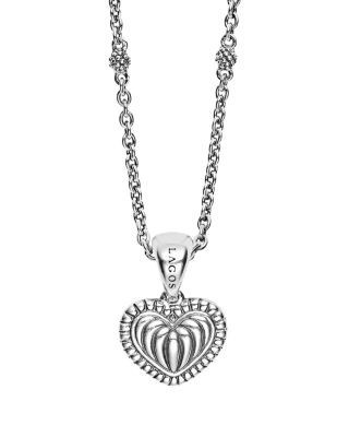 Lagos Sterling Silver Signature Caviar Fluted Heart Pendant Chain Necklace, 16