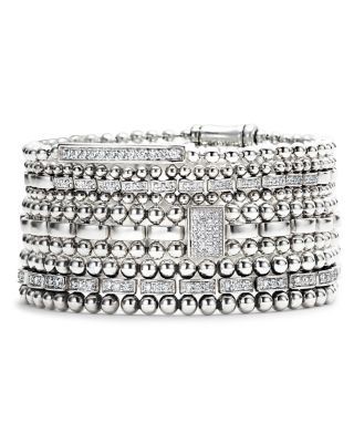 Lagos Sterling Silver Caviar Spark Diamond Link Bracelet