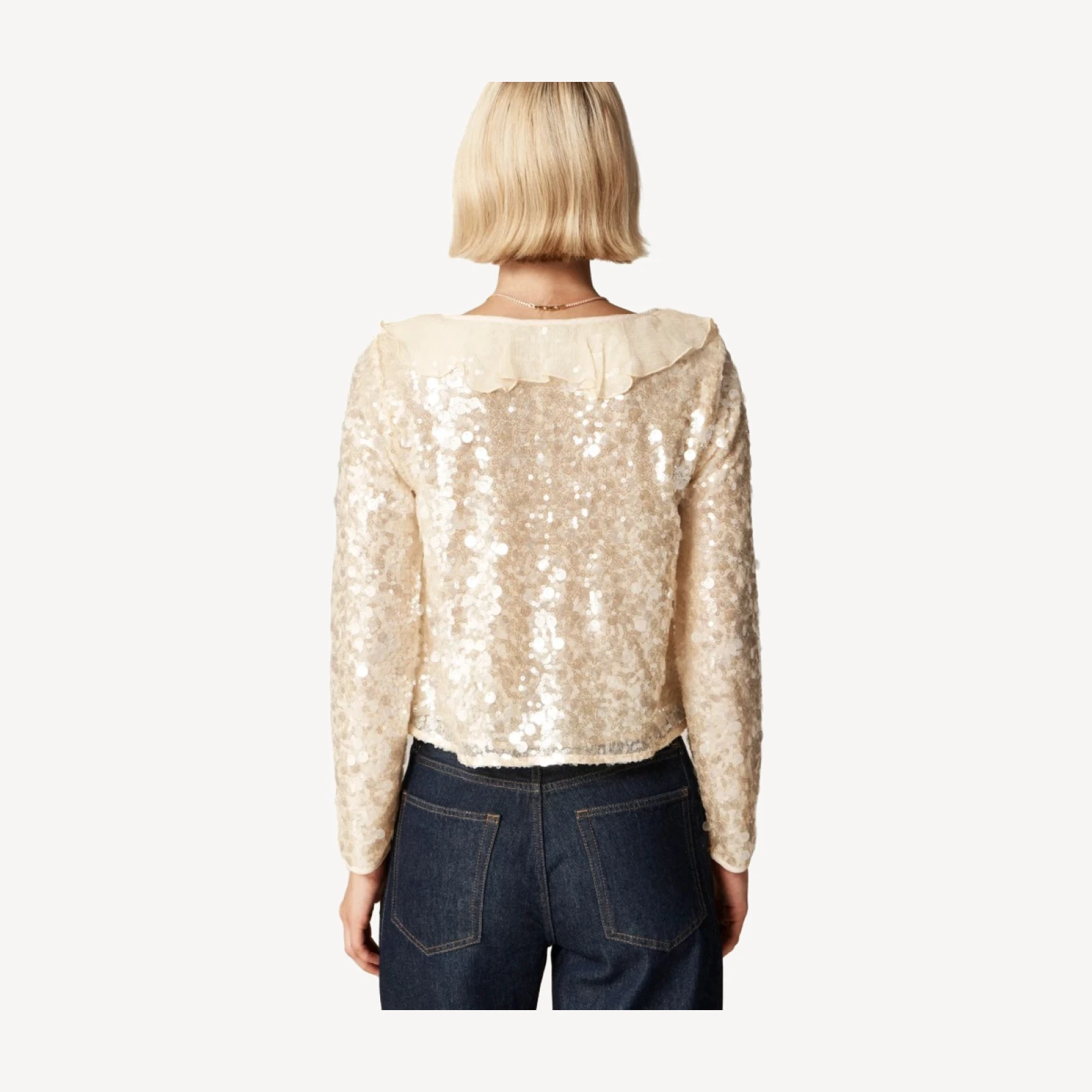 Sequin ruffle-trim shirt with ties