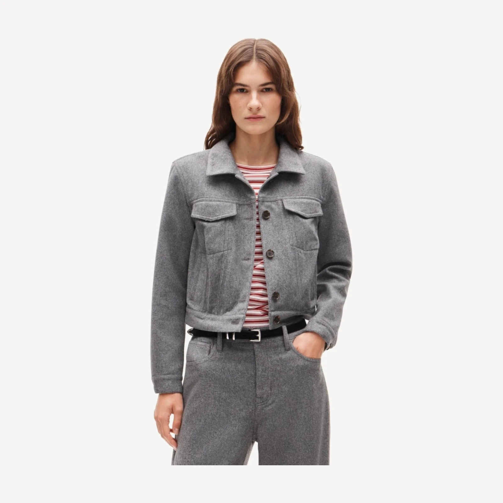 Cropped jacket in wool-blend flannel