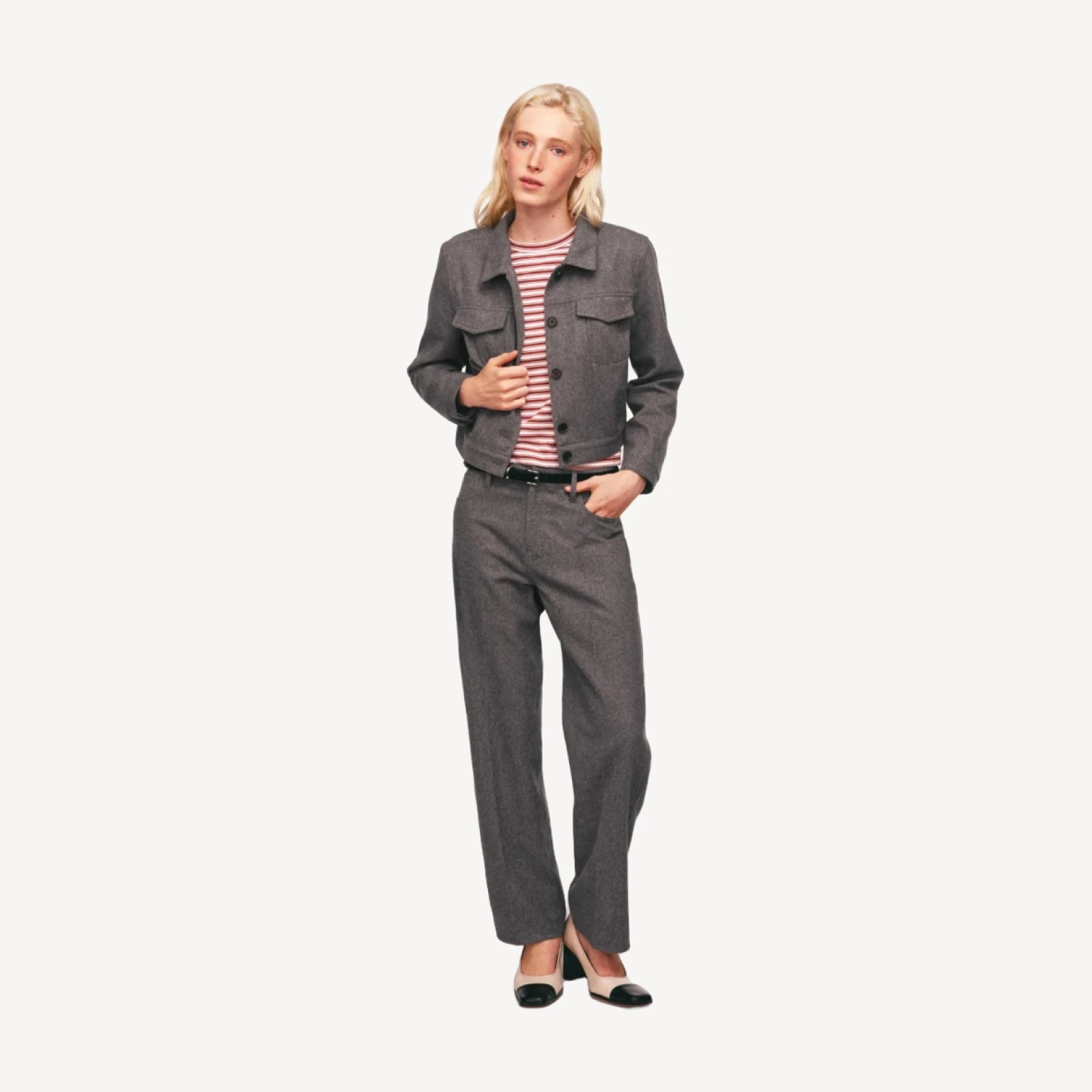 Cropped jacket in wool-blend flannel