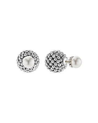 Lagos Sterling Silver Signature Caviar Cultured Freshwater Pearl Front-Back Earrings