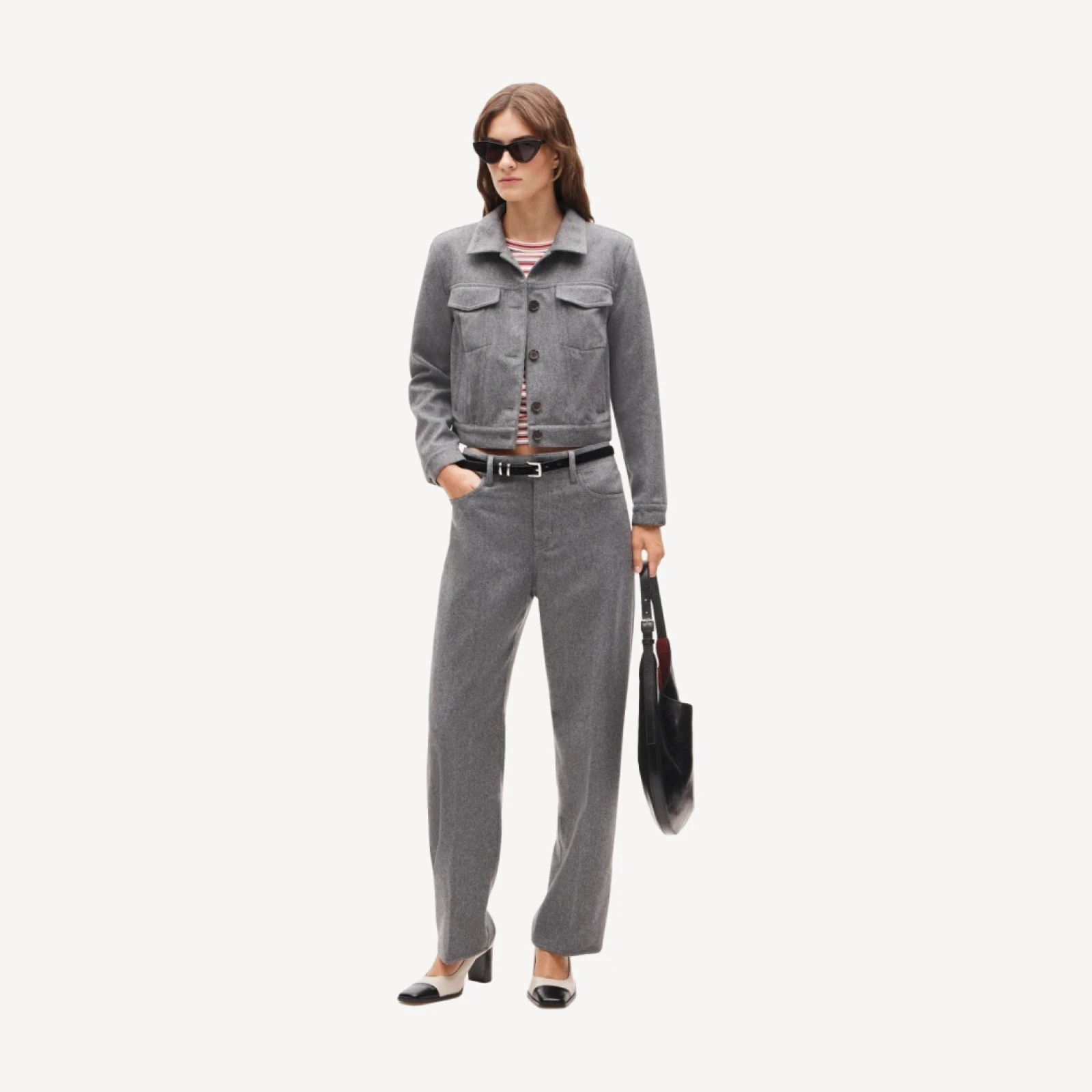 Cropped jacket in wool-blend flannel