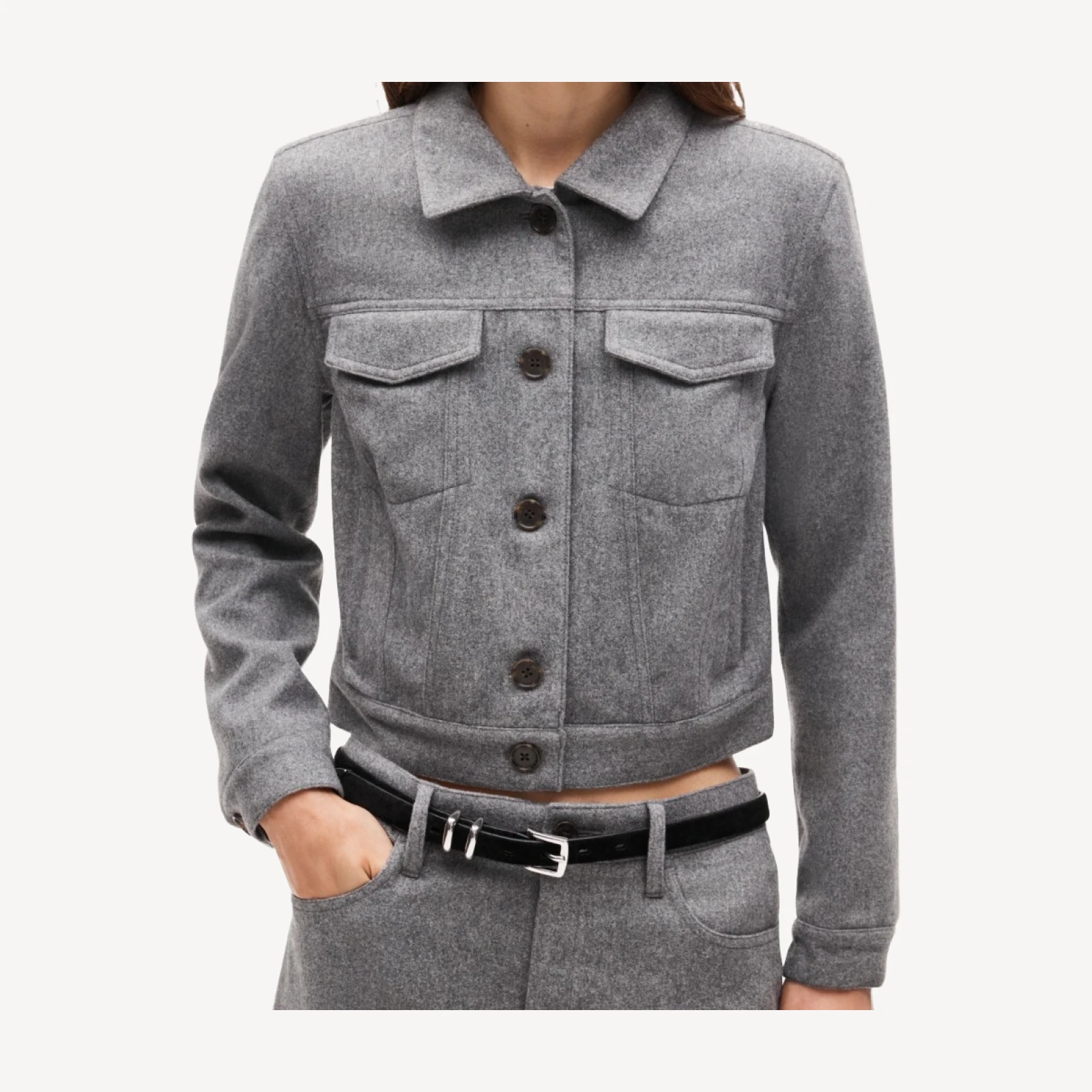 Cropped jacket in wool-blend flannel
