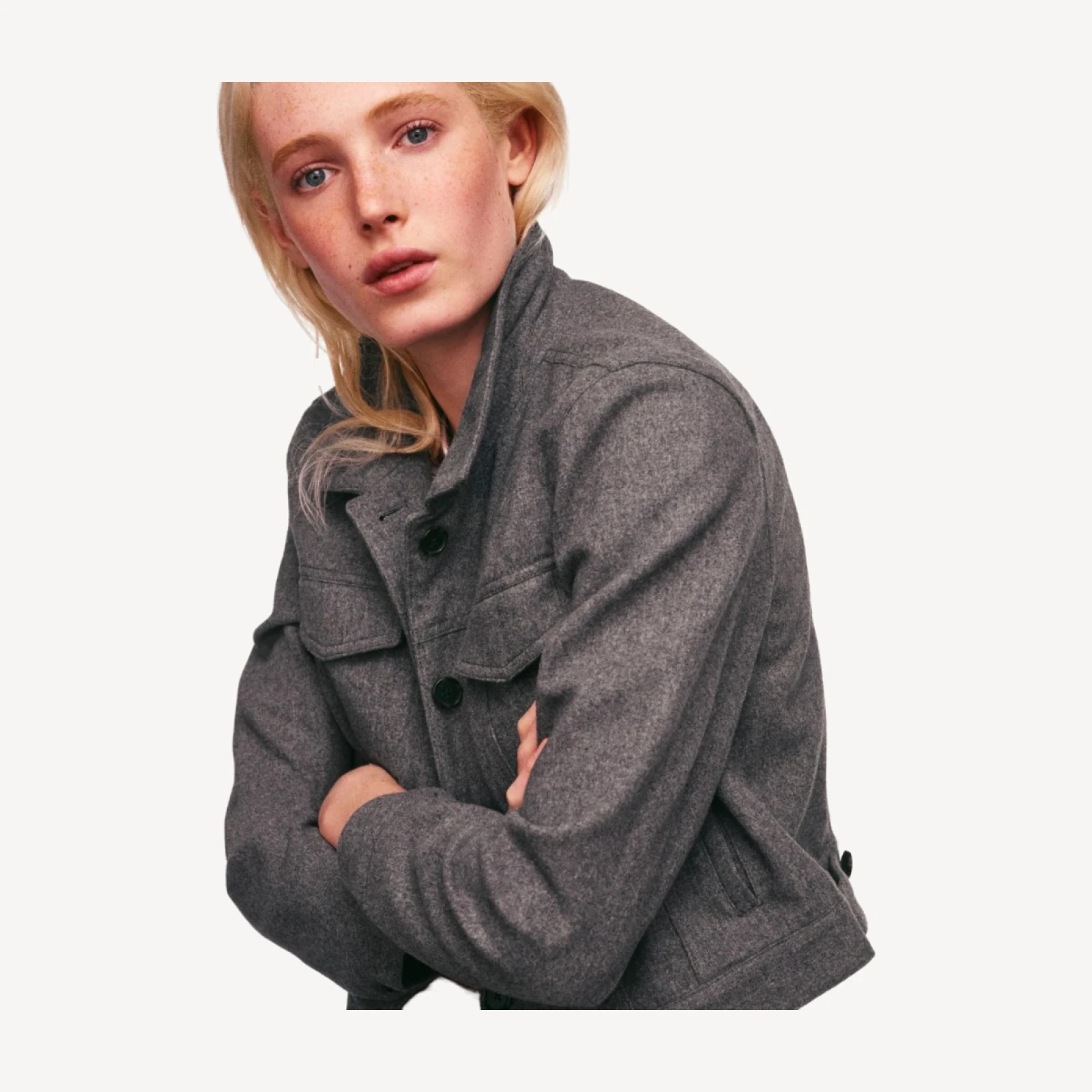 Cropped jacket in wool-blend flannel