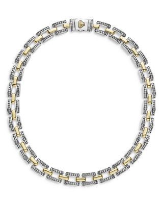Lagos 18K Yellow Gold & Sterling Silver High Bar Link Statement Necklace, 16