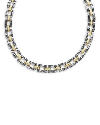 Lagos 18K Yellow Gold & Sterling Silver High Bar Link Statement Necklace, 16