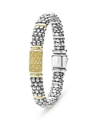 Lagos 18K Yellow Gold & Sterling Silver Signature Caviar Yellow Sapphire Pave Link Bracelet