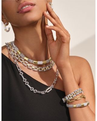 Lagos Sterling Silver & 18K Gold High Bar Diamond Necklace, 16