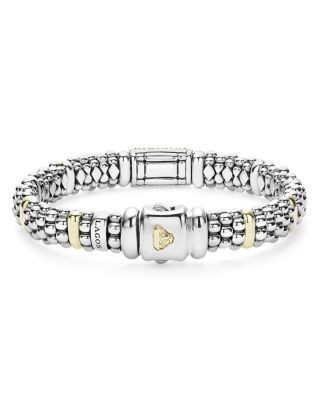 Lagos 18K Yellow Gold & Sterling Silver Signature Caviar Pink Sapphire Pave Link Bracelet