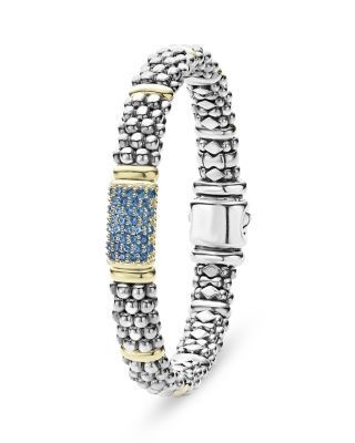Lagos 18K Yellow Gold & Sterling Silver Signature Caviar Blue Sapphire Pave Link Bracelet
