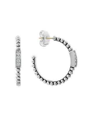 Lagos Sterling Silver Caviar Spark Diamond Hoop Earrings