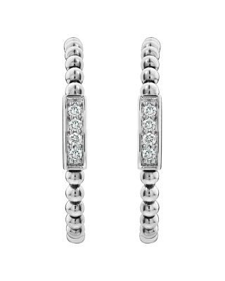 Lagos Sterling Silver Caviar Spark Diamond Hoop Earrings