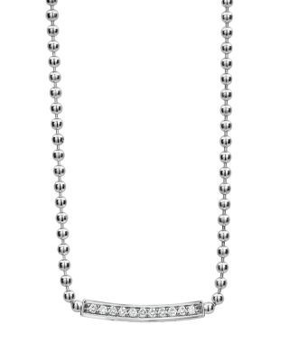 Lagos Sterling Silver Caviar Spark Diamond Bar & Ball Chain Necklace, 16