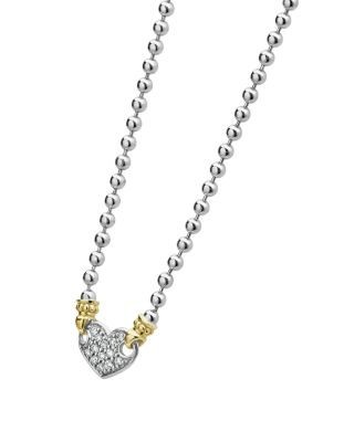 Lagos 18K Gold & Sterling Silver Beloved Pave Diamond Heart Pendant Necklace, 16