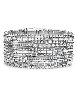 Lagos Sterling Silver Caviar Spark Pave Diamond Link Bracelet