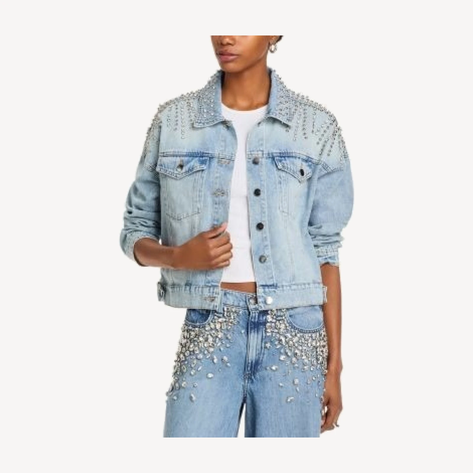 Aqua Embellished Denim Jacket - Exclusive