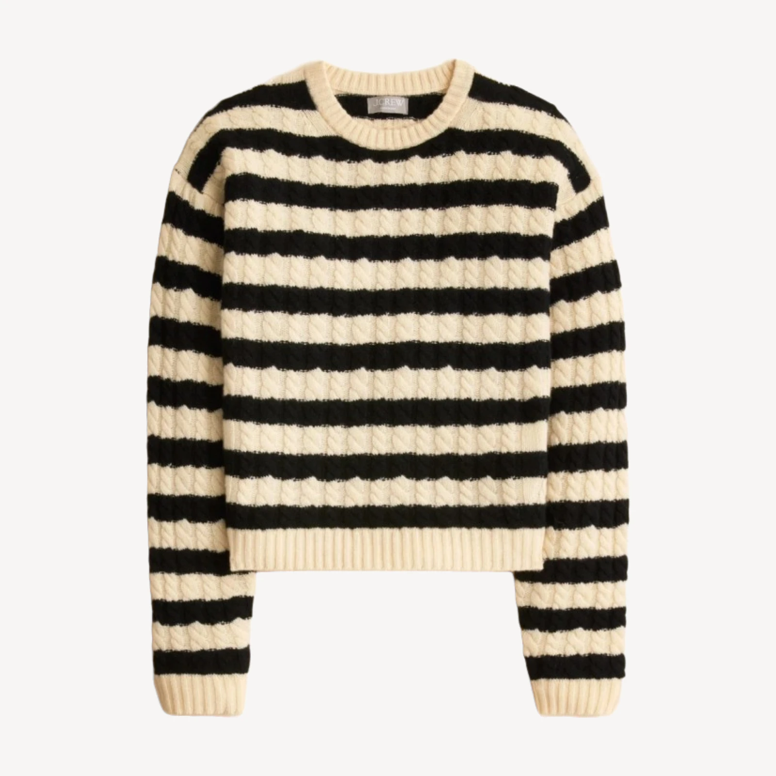 Perfect cashmere cable-knit crewneck sweater in stripe