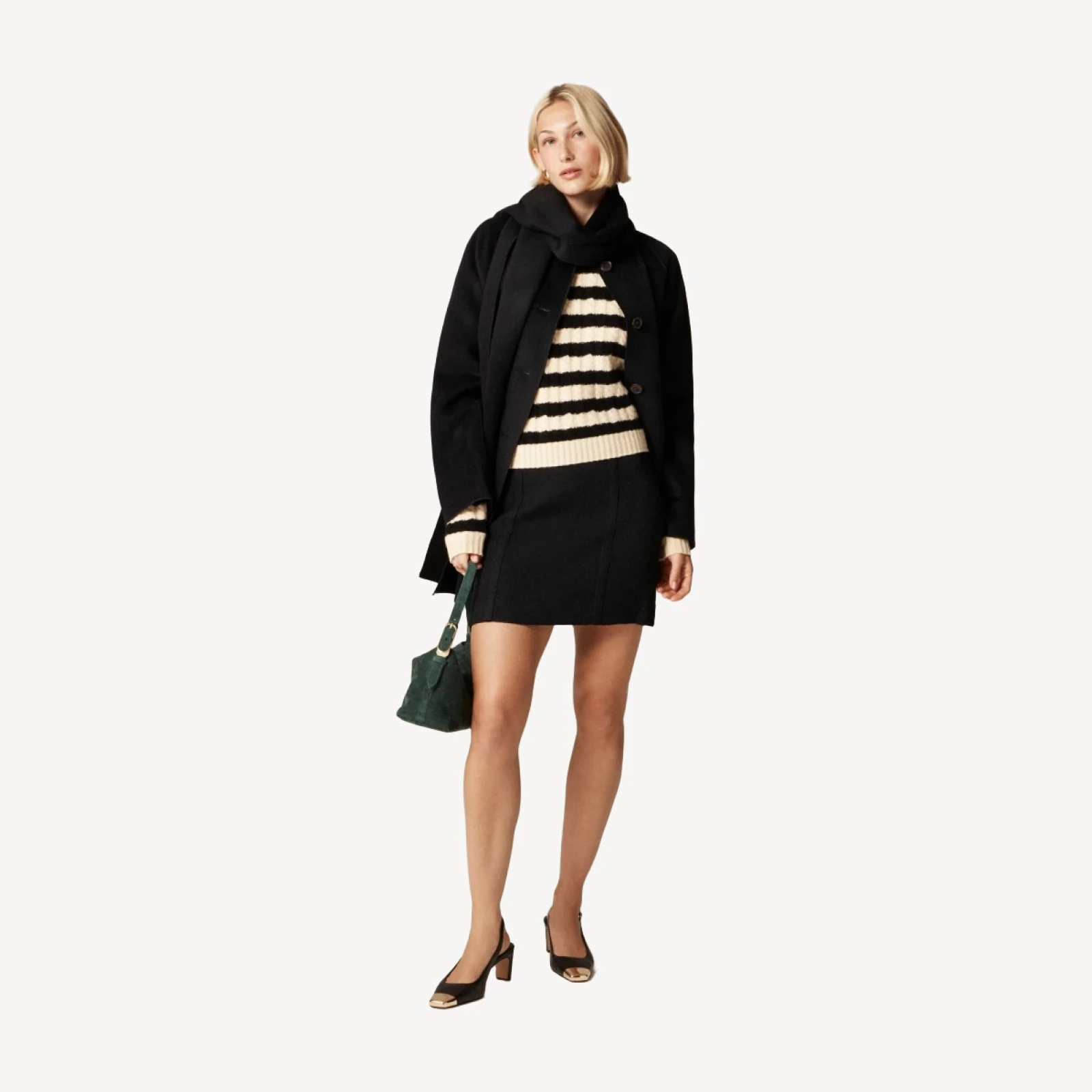 Perfect cashmere cable-knit crewneck sweater in stripe