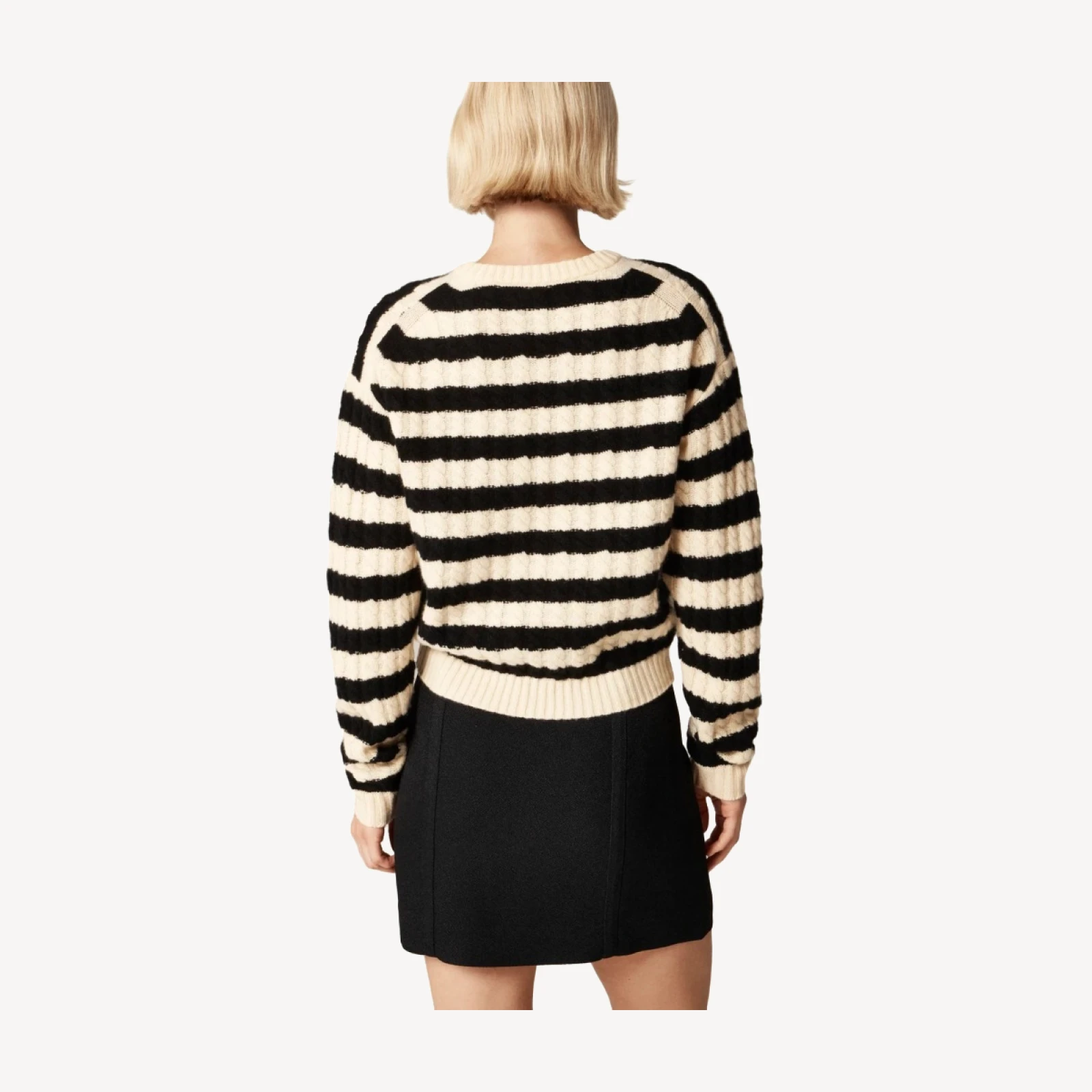 Perfect cashmere cable-knit crewneck sweater in stripe
