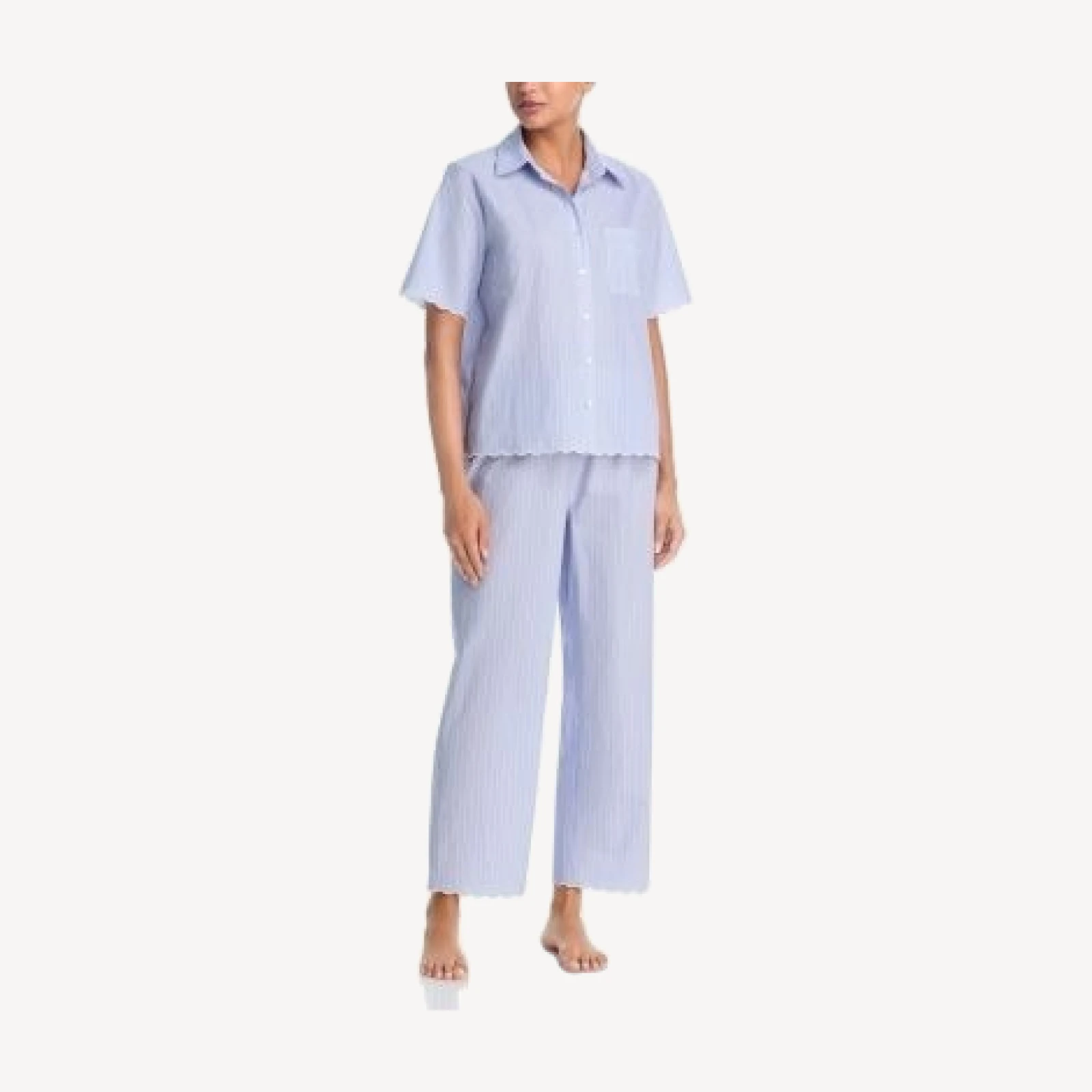 Aqua Scallop Short Sleeve Crop Pajama Set - Exclusive