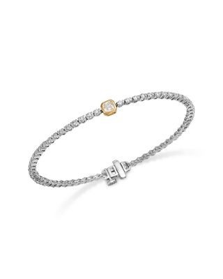 Bloomingdale's Fine Collection Luxe Collection Certified Lab Grown Diamond Asscher Cut Tennis Bracelet in 14K White & Yellow Gold, 1.5 tcw