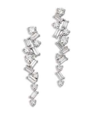 Bloomingdale's Fine Collection Luxe Collection Certified Lab Grown Diamond Mixed Cut Drop Earrings in 14K White Gold, 3.0 tcw