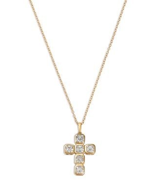 Bloomingdale's Fine Collection Luxe Collection Certified Lab Grown Diamond Asscher Cut Bezel Cross Pendant Necklace in 14K Yellow Gold, 2.4 tcw