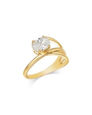 Bloomingdale's Fine Collection Luxe Collection Certified Lab Grown Diamond Oval Cut Solitaire Wrap Ring in 14K Yellow Gold, 1.0 tcw