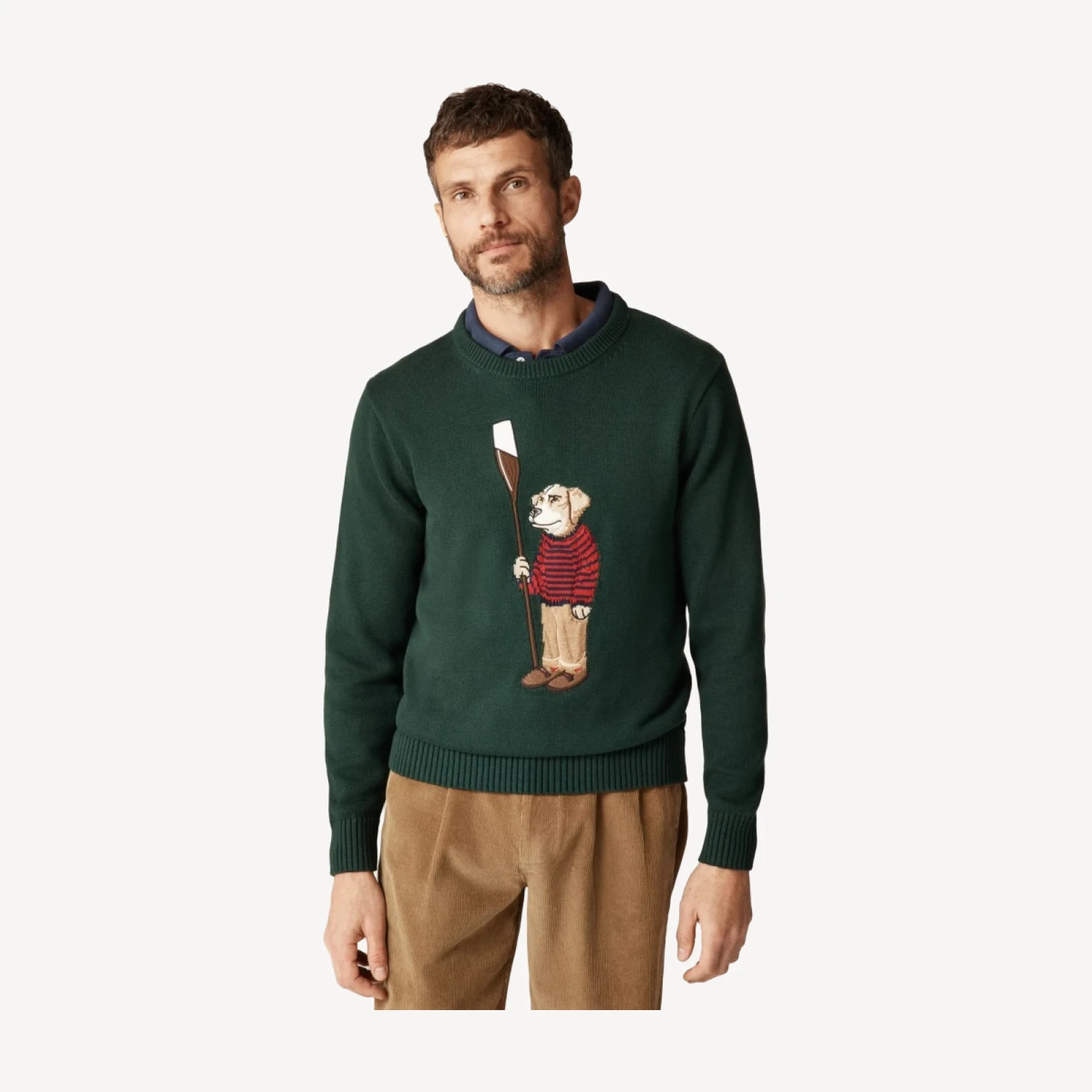 Cotton crewneck sweater with oarsman dog