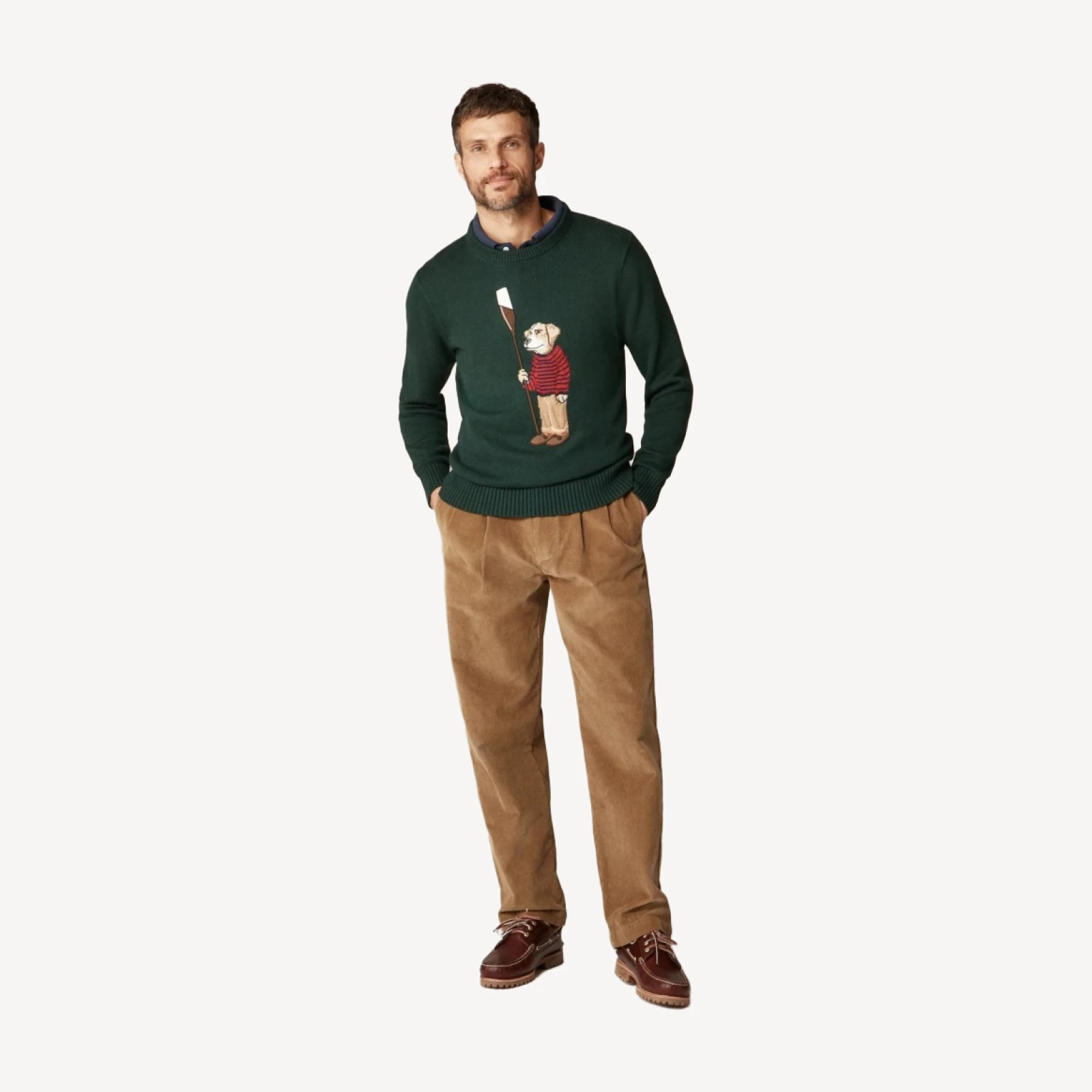 Cotton crewneck sweater with oarsman dog