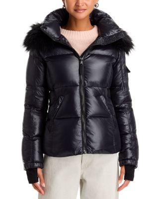 Aqua Gloss Faux Fur Trim Hooded Puffer Coat - Exclusive