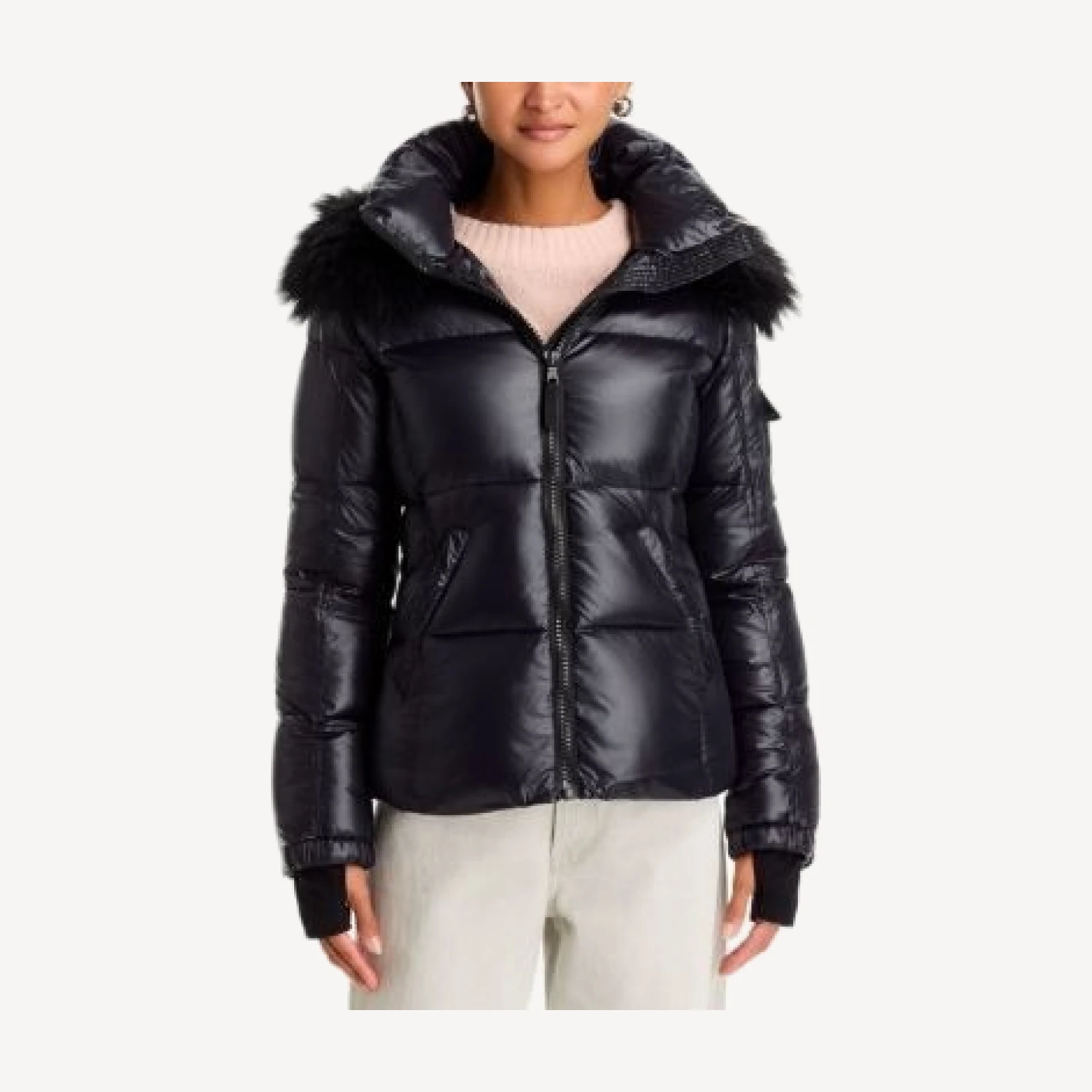 Aqua Gloss Faux Fur Trim Hooded Puffer Coat - Exclusive