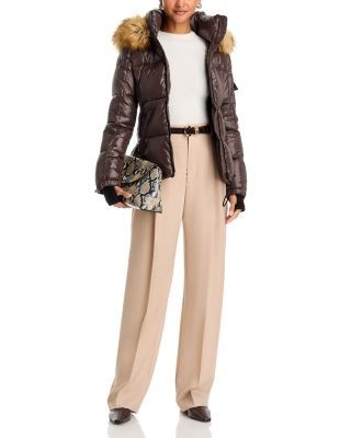 Aqua Gloss Faux Fur Trim Hooded Puffer Coat - Exclusive