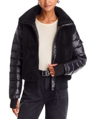 Aqua Sherpa Mixed Media Bomber Jacket - Exclusive